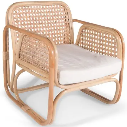 Buy Rattan Armchair with Cushion, Boho Bali Design - Leta White 60300 in the United Kingdom