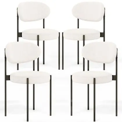 Buy Pack of 4 - Dining Chair - Upholstered in Bouclé Fabric - Black Metal - Martha White 61005 at MyFaktory