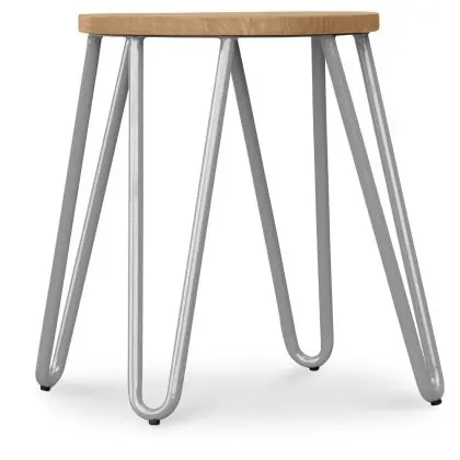 Buy Hairpin Stool - 42cm - Light wood and metal Light grey 61217 home delivery