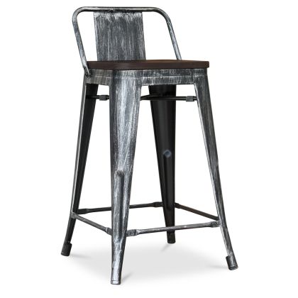 Buy Industrial Design Bar Stool with Backrest - Wood & Steel - 60 cm - Metalix Industriel 59117 with a guarantee
