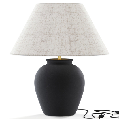 Buy Vintage Table Lamp - Ceramic Base and Fabric Shade - Goldina Black 61737 home delivery