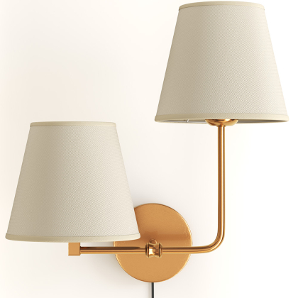Buy Golden Wall Lamp with Cable and Two Shades - Glowena Cream 61743 - prices