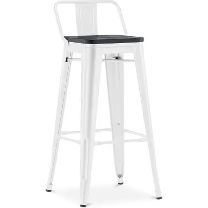 Buy Bistrot Metalix style bar stool with small backrest - Metal and dark wood - 76 cm White 59693 home delivery