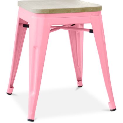 Buy Bistrot Metalix style stool - Metal and Light Wood  - 45cm Pink 59692 with a guarantee