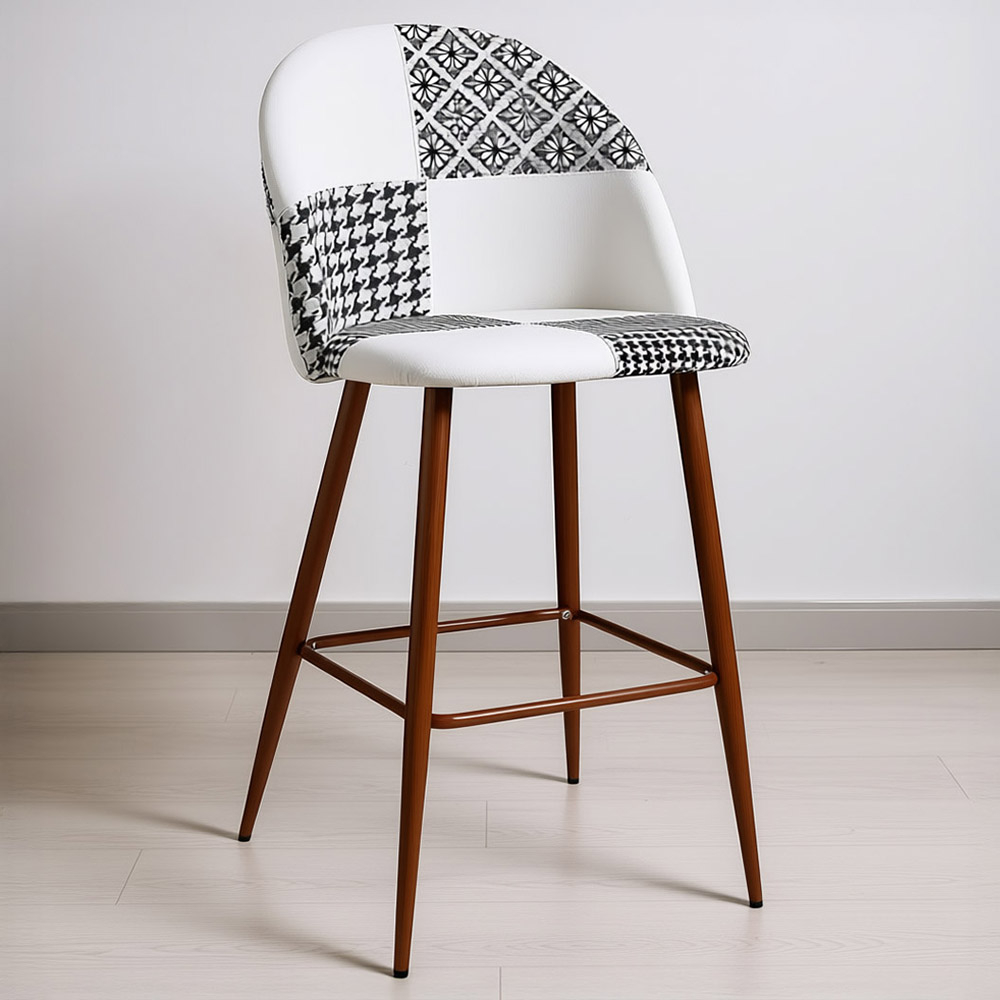 Buy Patchwork upholstered stool scandinavian - Black and white, dark ...