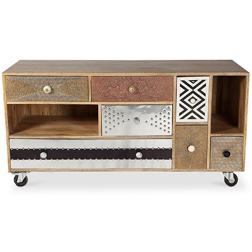  Buy Wooden TV Cabinet - Vintage Design with Print - Midu Natural wood 58493 - in the UK