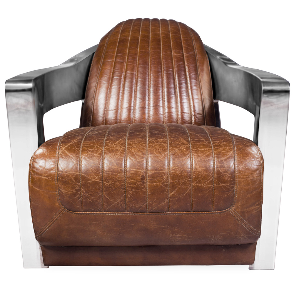  Buy Design Armchair Churchill Lounge - Premium Leather & Steel Steel 48374 - in the UK