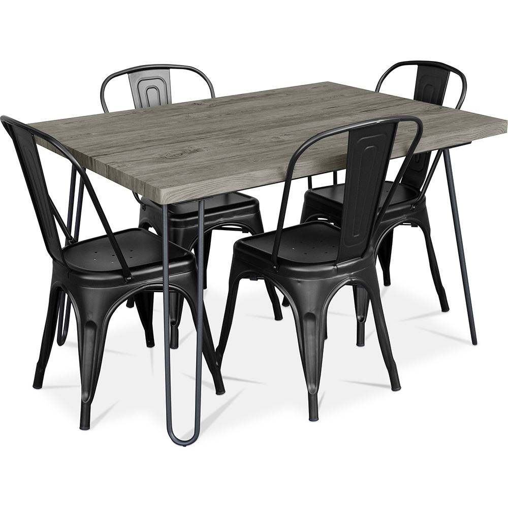  Buy Grey Hairpin 120x90 Dining Table + X4 Bistrot Metalix Chair Black 59923 - in the UK