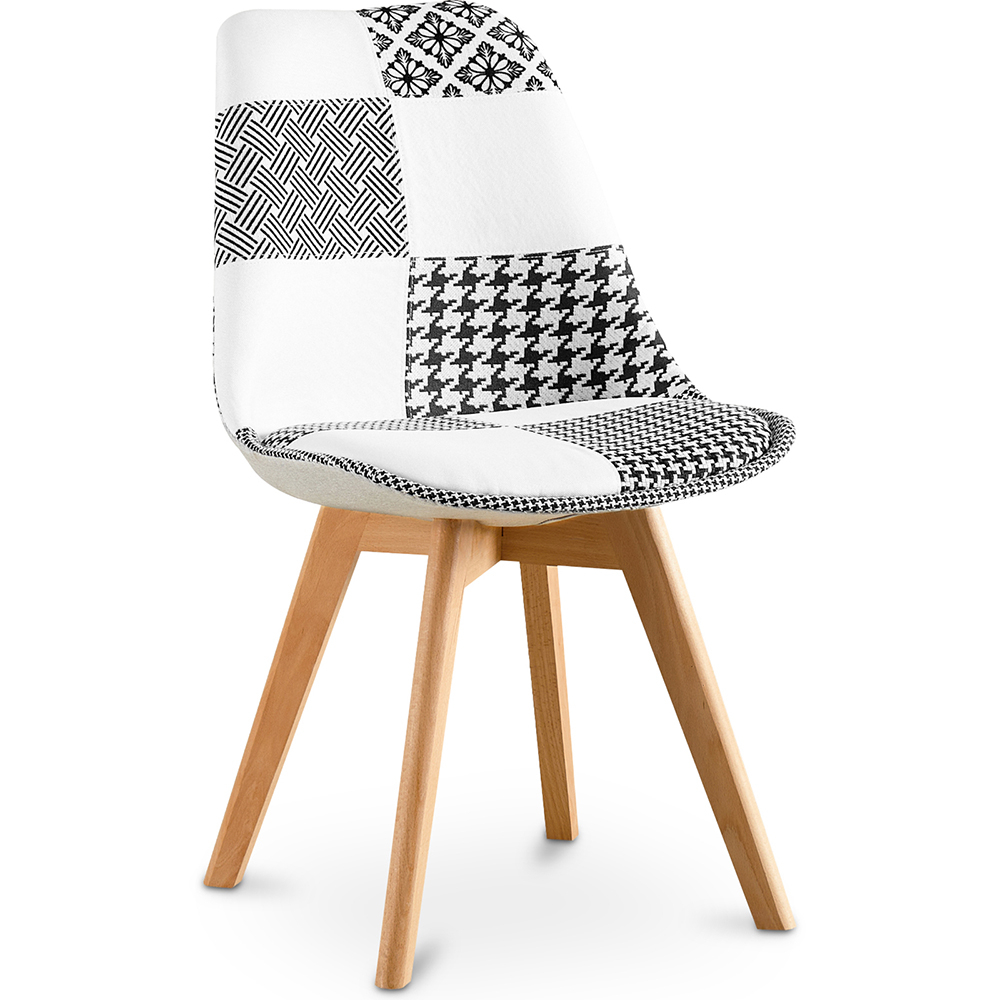  Buy Dining Chair Brielle Upholstered Scandi Design Wooden Legs Premium New Edition - Patchwork Max White / Black 59974 - in the UK