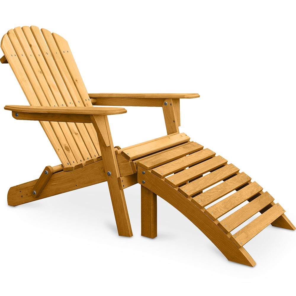  Buy Adirondack long Chair + Footrest Wood Outdoor Furniture Set - Anela Natural wood 60009 - in the UK