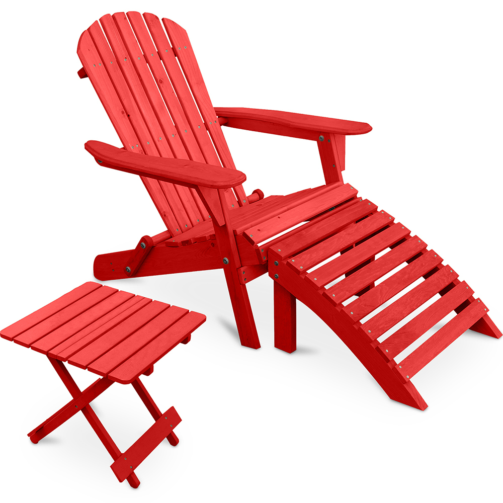  Buy Adirondack Garden long Chair + Footrest + Table Wood Outdoor Furniture Set - Anela Red 60010 - in the UK