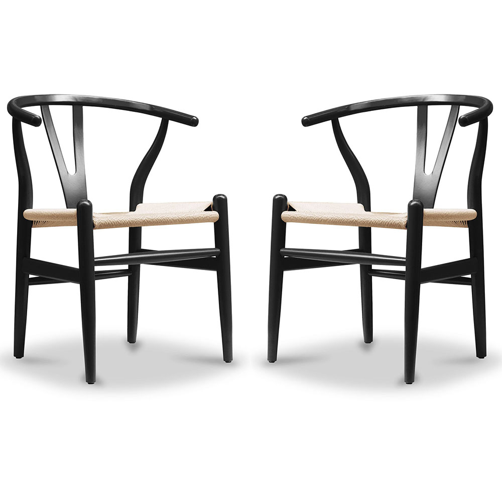  Buy X2 Dining Chair Scandinavian Design Wooden Cord Seat - Wish Black 60062 - in the UK