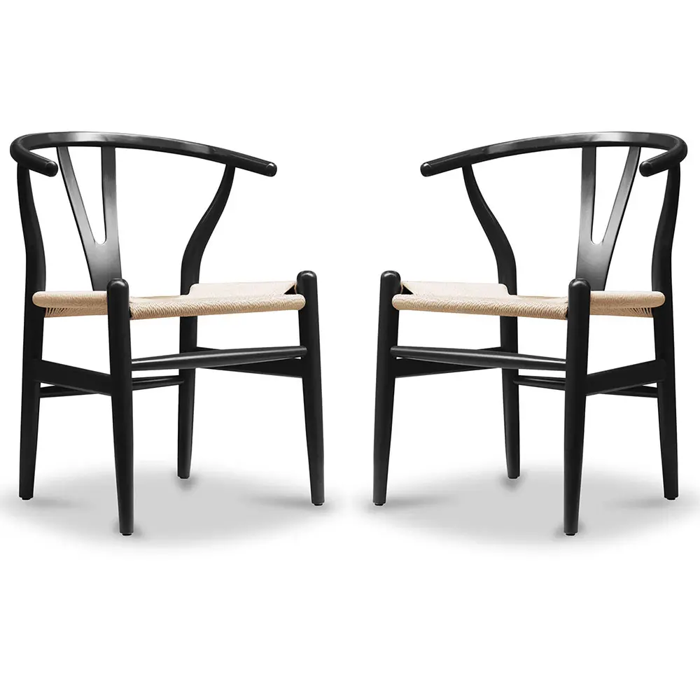  Buy X2 Dining Chair Scandinavian Design Wooden Cord Seat - Wish Black 60062 - in the UK