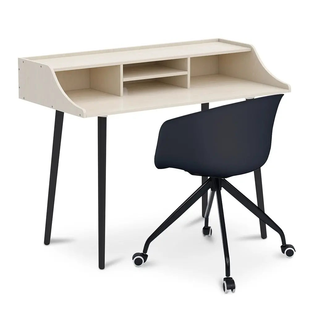  Buy Office Desk Table Wooden Design Scandinavian Style Eldrid + Design Office Chair with Wheels Black 60066 - in the UK