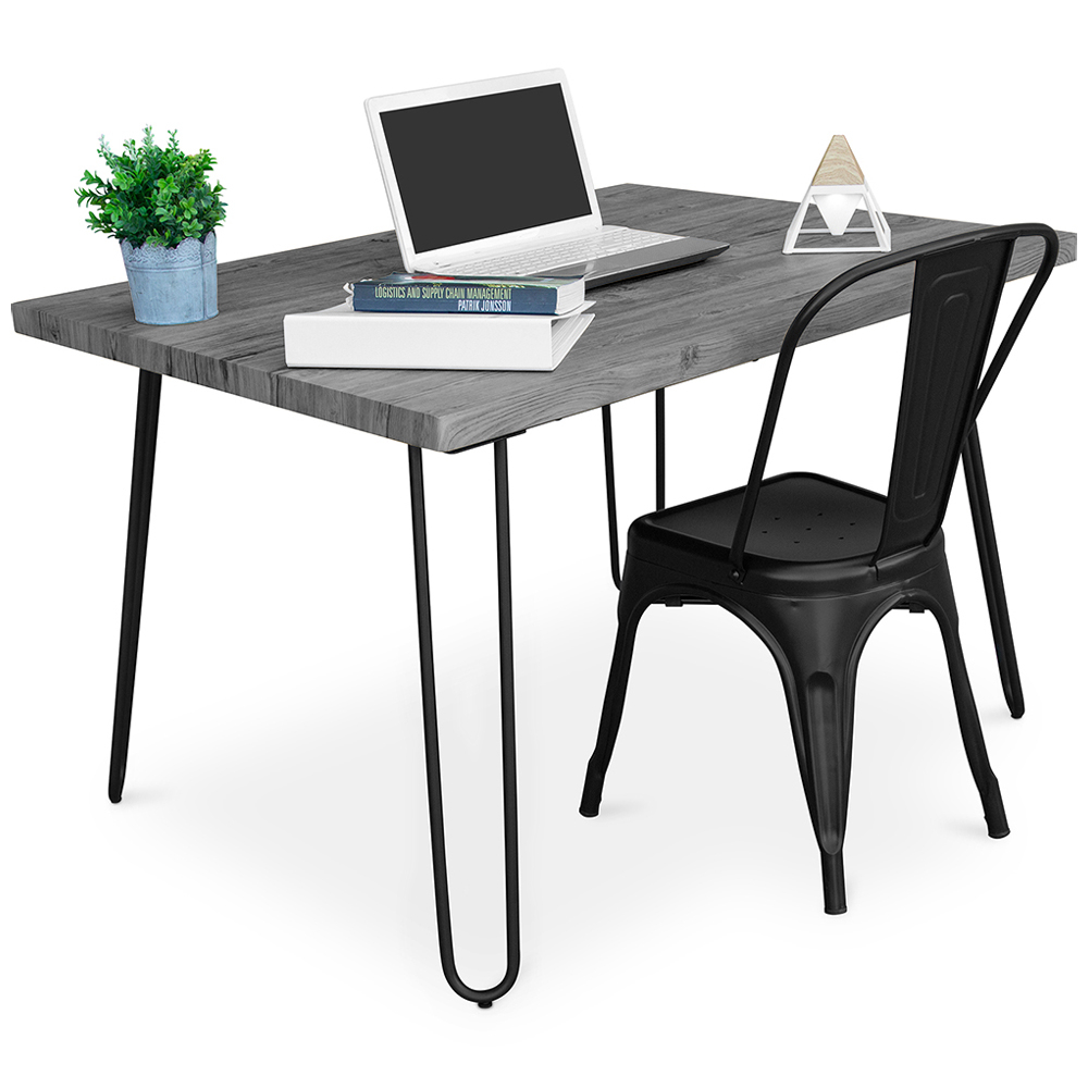  Buy Grey Hairpin 120x90 Desk Table + Bistrot Metalix Chair Black 60069 - in the UK