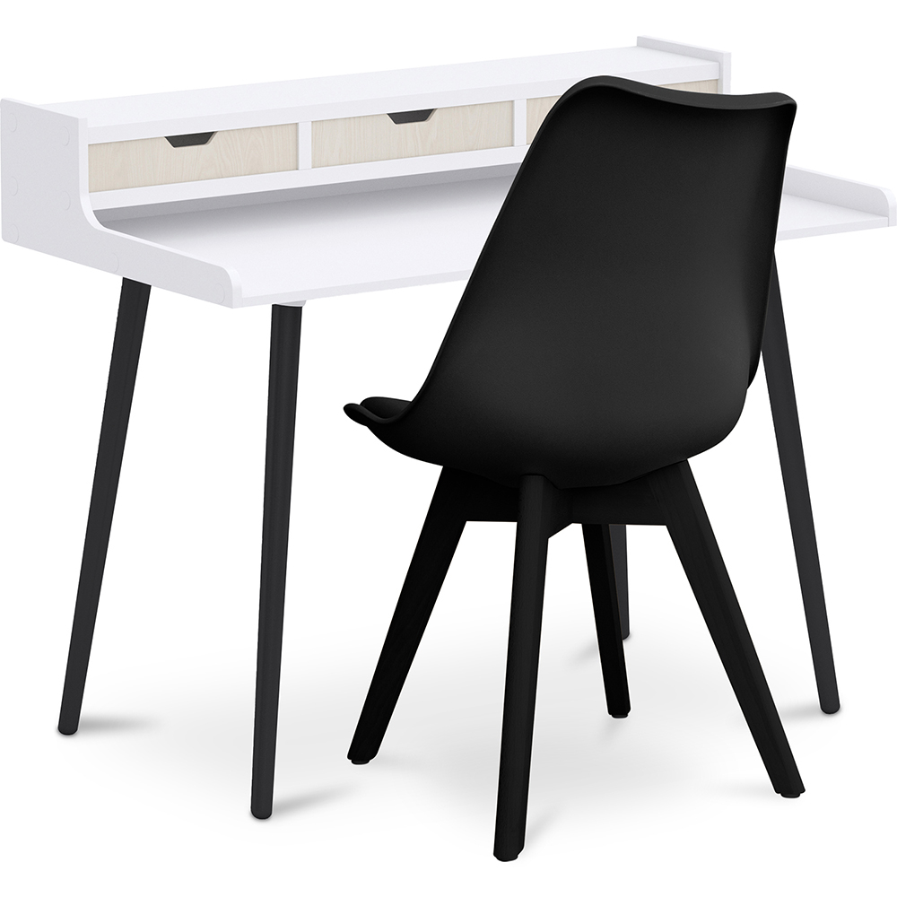  Buy Office Desk Table Wooden Design Scandinavian Style Amund + Premium Brielle Scandinavian Design chair with cushion Black 60114 - in the UK