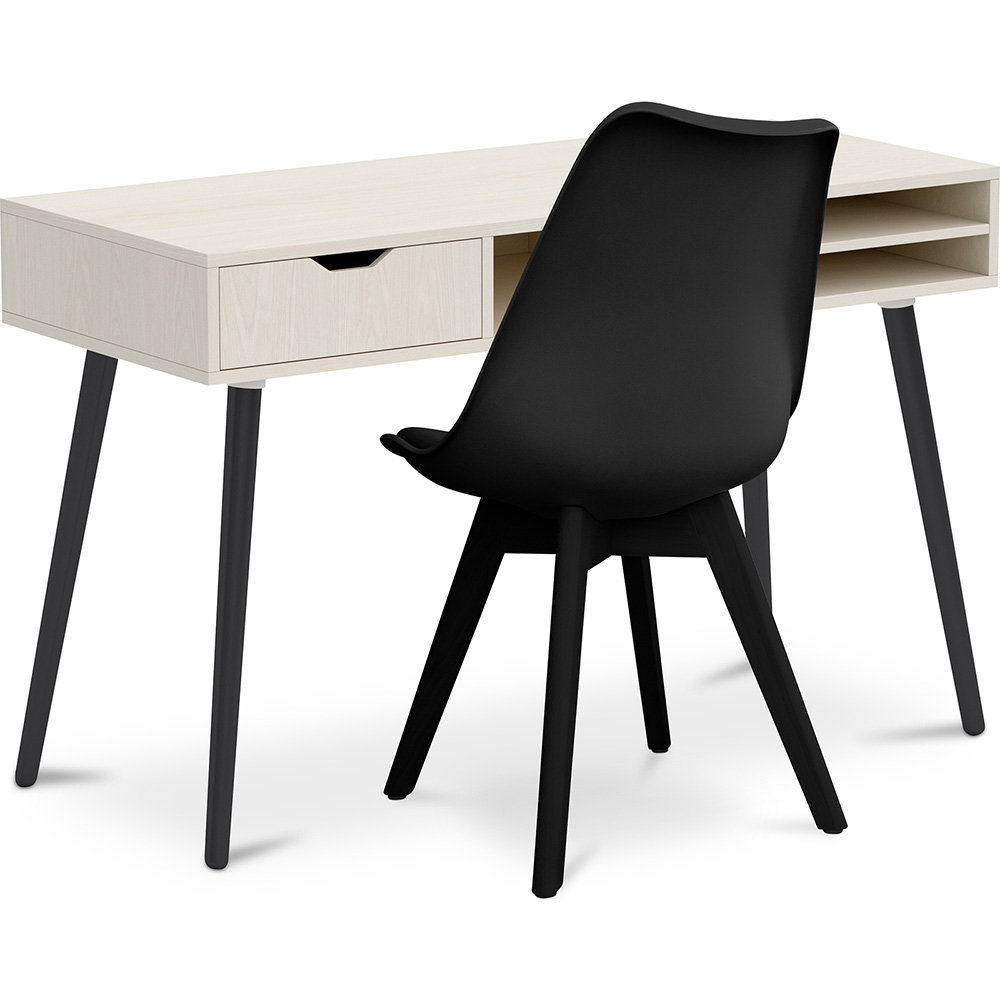  Buy Office Desk Table Wooden Design Scandinavian Style Viggo + Premium Brielle Scandinavian Design chair with cushion Black 60115 - in the UK