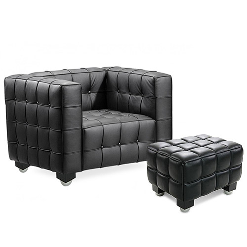  Buy Lukus Armchair with Matching Ottoman - Premium Leather Black 13187 - in the UK