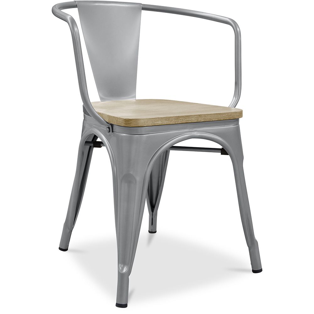  Buy Dining Chair with armrest Bistrot Metalix industrial Metal and Light Wood - New Edition Light grey 60143 - in the UK