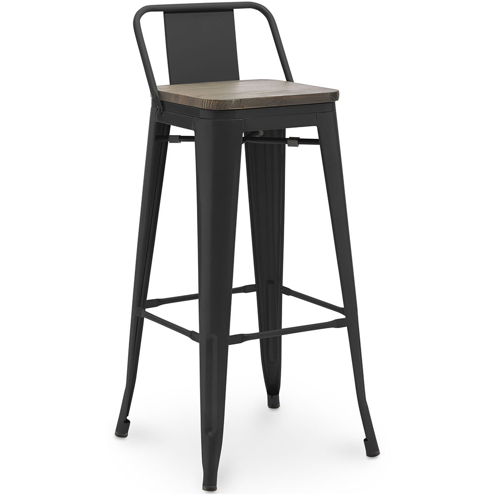  Buy Bar stool with small backrest  Bistrot Metalix industrial Metal and Dark Wood - 76 cm - New Edition Black 60150 - in the UK