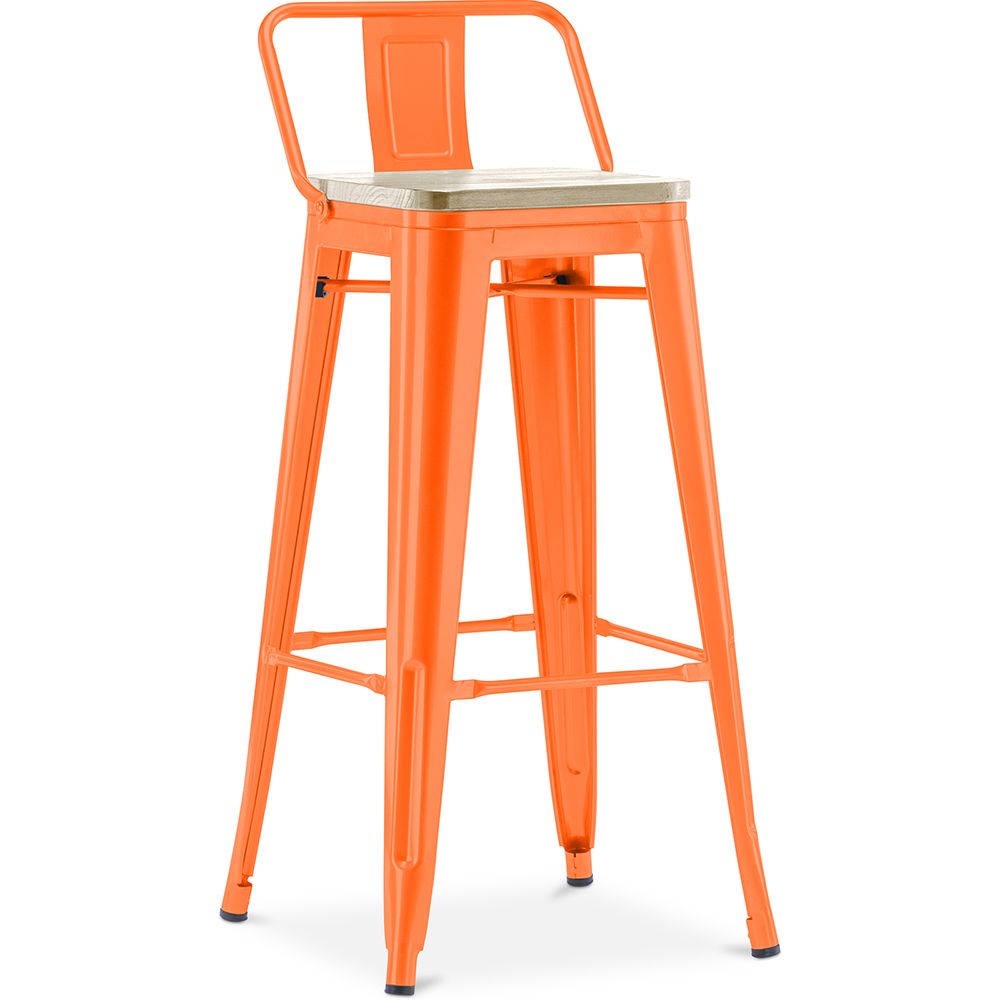  Buy Bar stool with small backrest Bistrot Metalix industrial Metal and Light Wood - 76 cm - New Edition Orange 60152 - in the UK