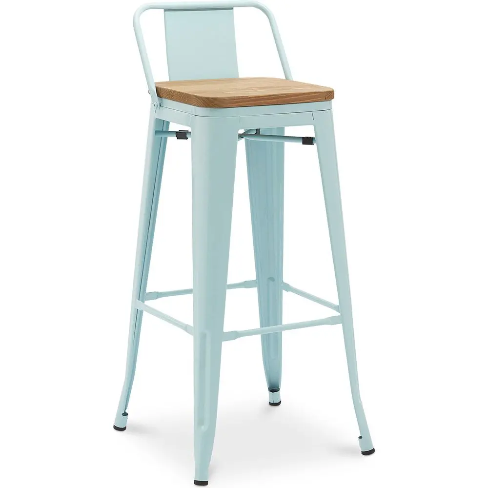  Buy Bar Stool with Backrest - Industrial Design - Wood & Steel - 76cm - New Edition - Metalix Light blue 60152 - in the UK