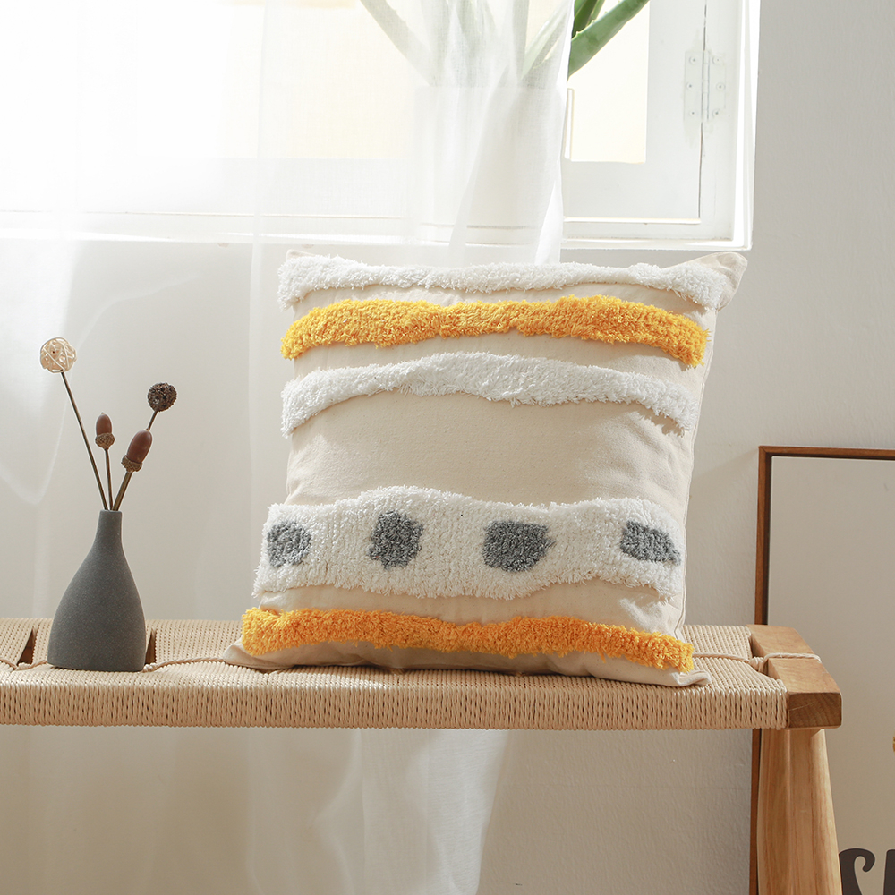  Buy Square Cotton Cushion Boho Bali Style (45x45 cm) cover + filling - Manda Yellow 60161 - in the UK