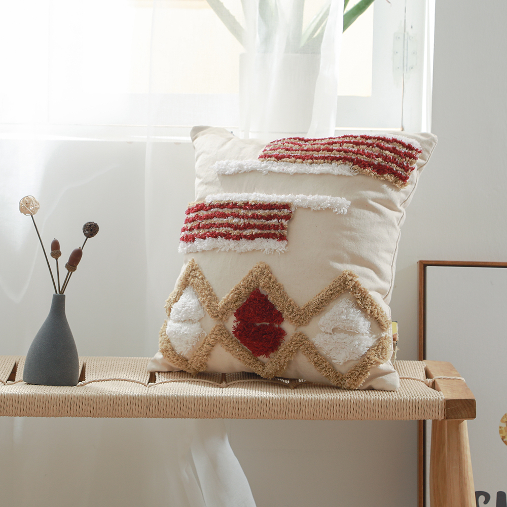  Buy Square Cotton Cushion Boho Bali Style (45x45 cm) cover + filling - Rayej Red 60167 - in the UK