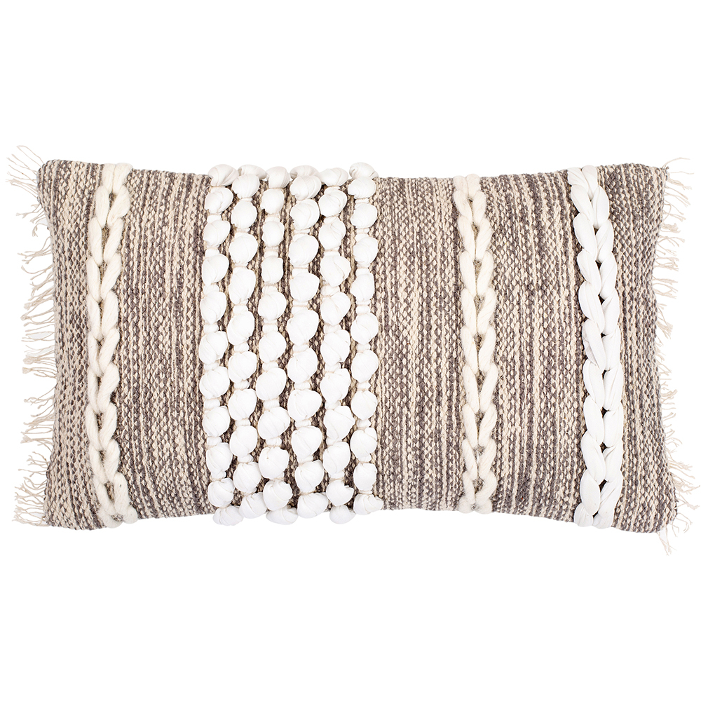  Buy Rectangular Cushion in Boho Bali Style, Cotton & Wool cover + filling - Gaia Grey 60176 - in the UK