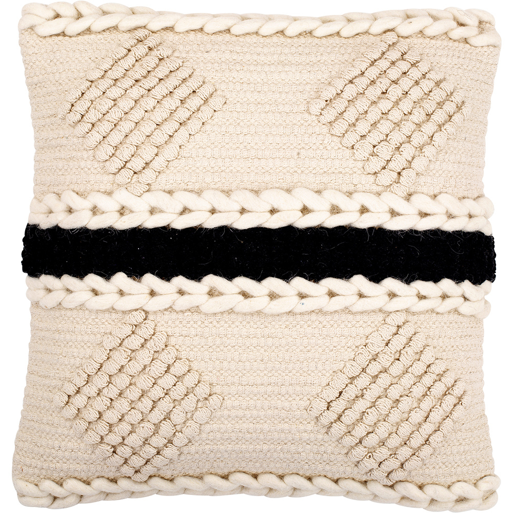  Buy Square Cushion in Boho Bali Style, Cotton & Wool cover + filling - Minerva Black 60195 - in the UK