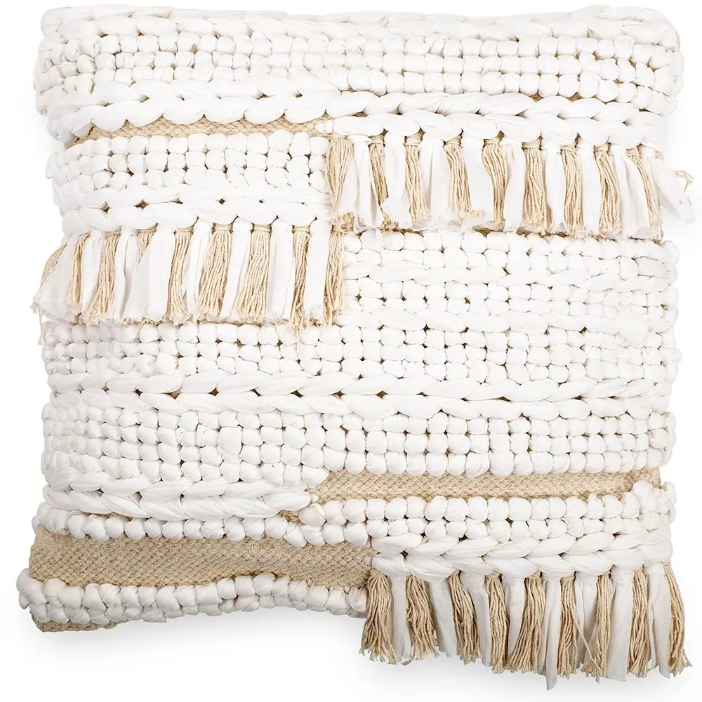  Buy Square Recycled yarn Cushion in Boho Bali Style cover + filling - Chloe White 60214 - in the UK