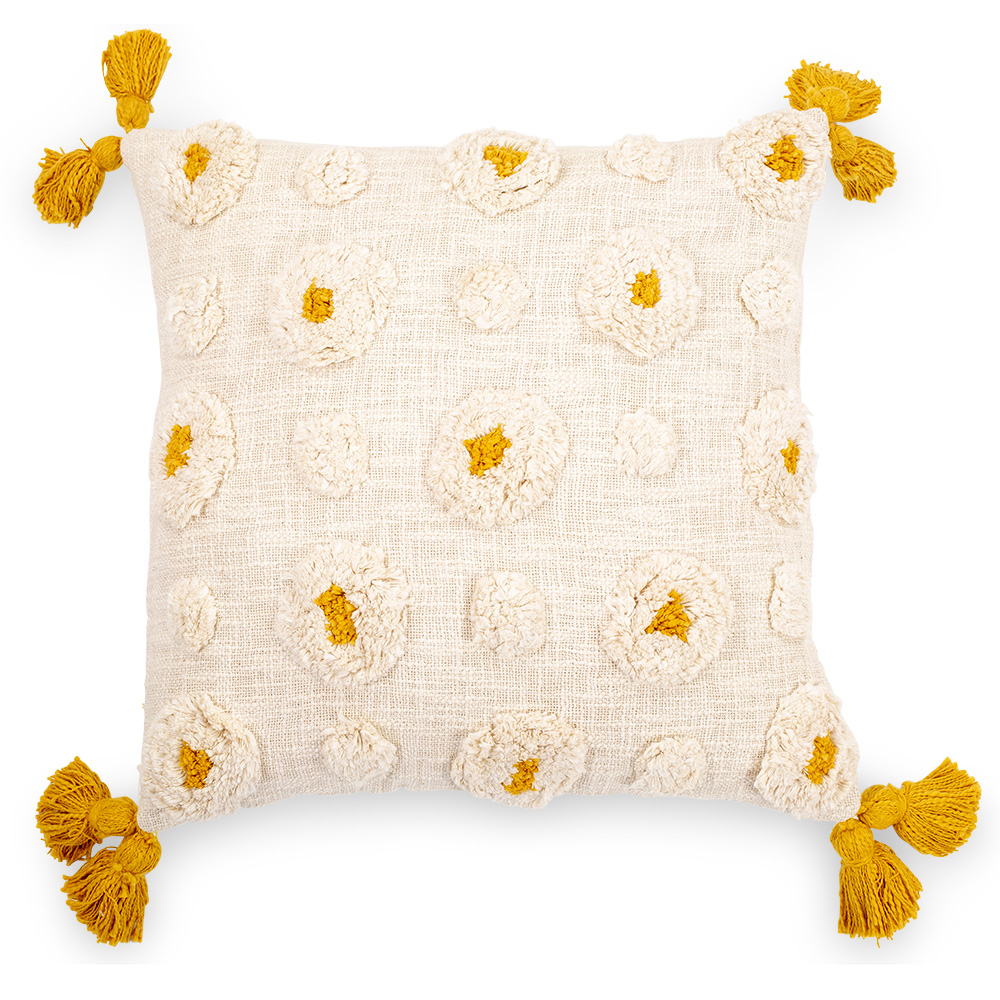 Buy Square Cotton Cushion in Boho Bali Style cover + filling - Hazel Yellow 60222 - in the UK