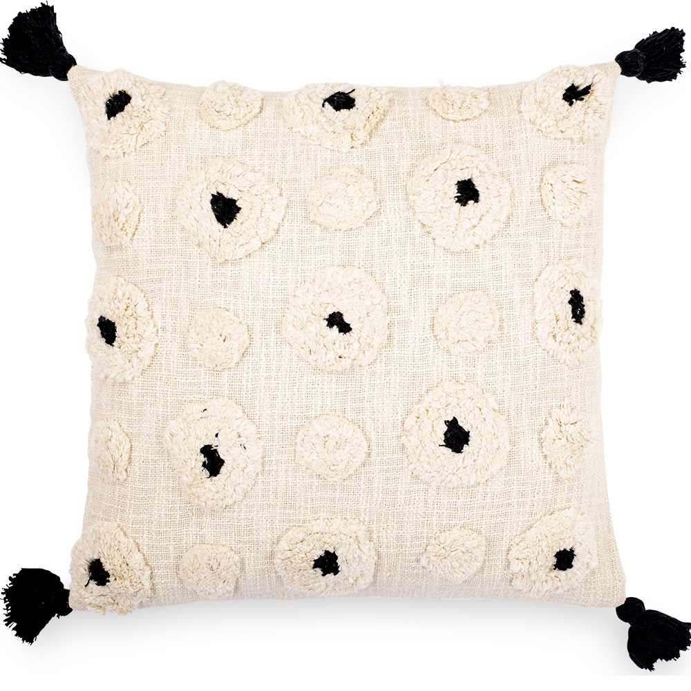  Buy Square Cotton Cushion in Boho Bali Style cover + filling - Clara Black 60223 - in the UK