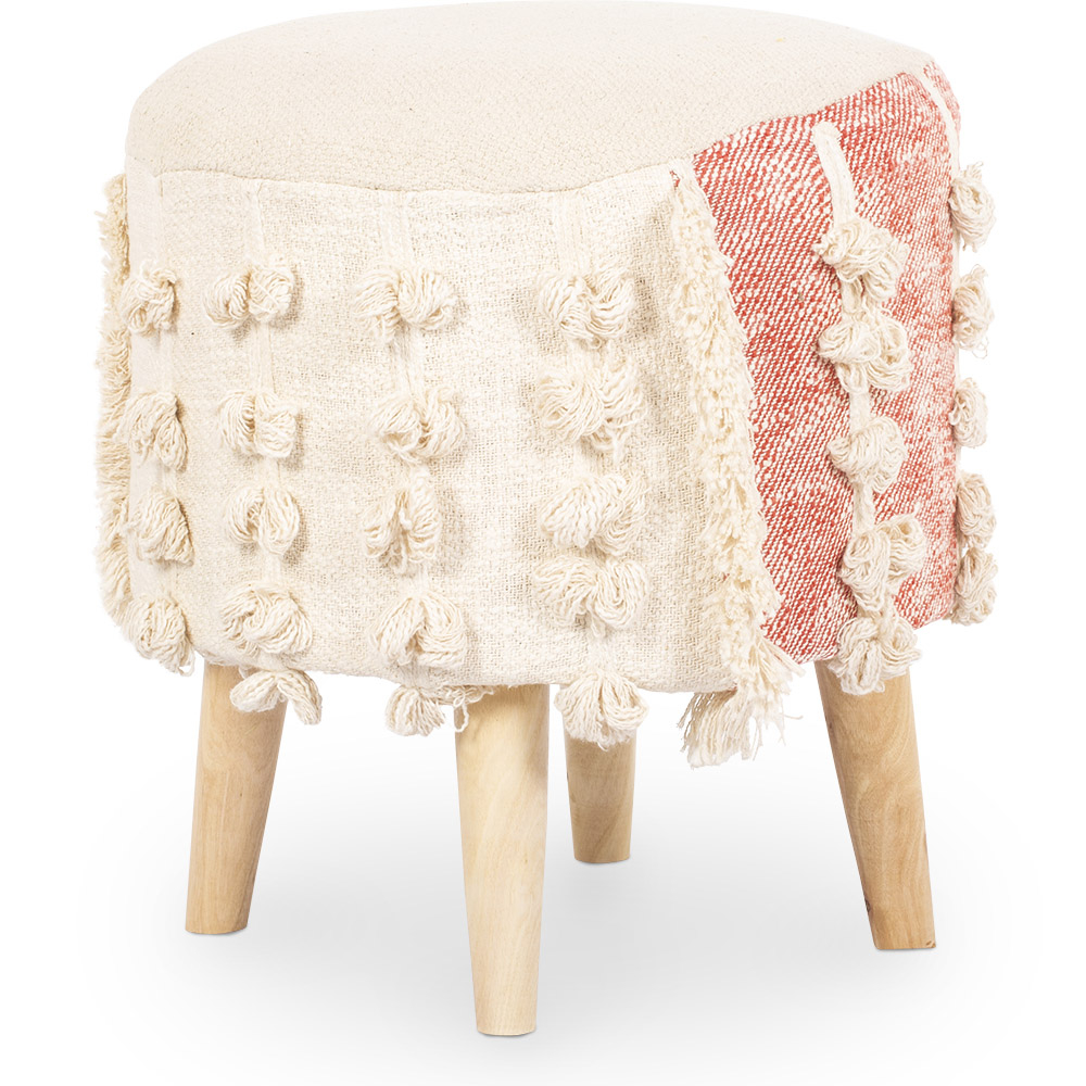  Buy Pouffe Stool in Boho Bali Style, Wood and Cotton - Vanessa Bali Beige 60260 - in the UK