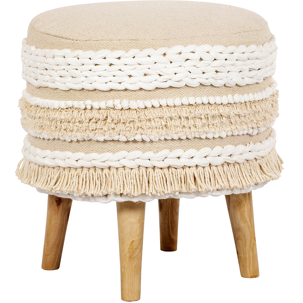  Buy Pouffe Stool in Boho Bali Style, Wood and Cotton - Isabella Bali Ivory 60262 - in the UK