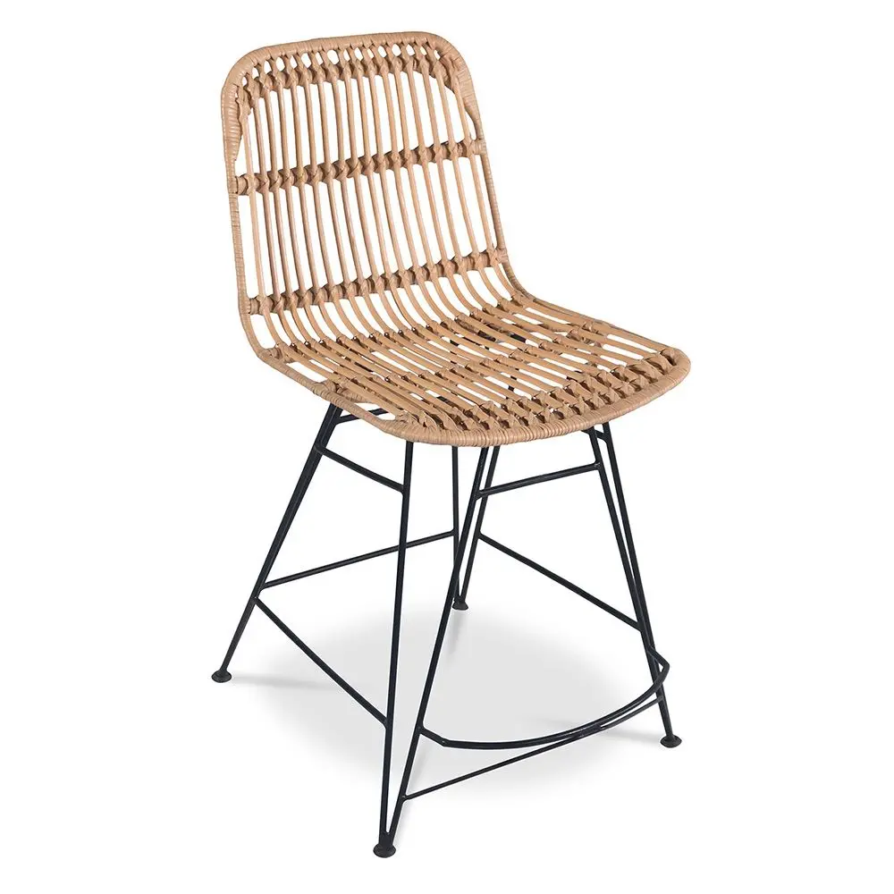  Buy Counter Stool in Boho Bali Design, Rattan and Iron - Creto Black 60293 - in the UK