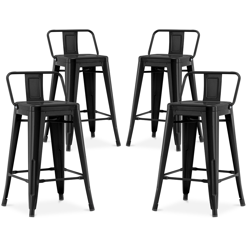  Buy Pack of 4 Bar Stools with Backrest - Industrial Design - 60cm - New Edition - Metalix Black 60439 - in the UK