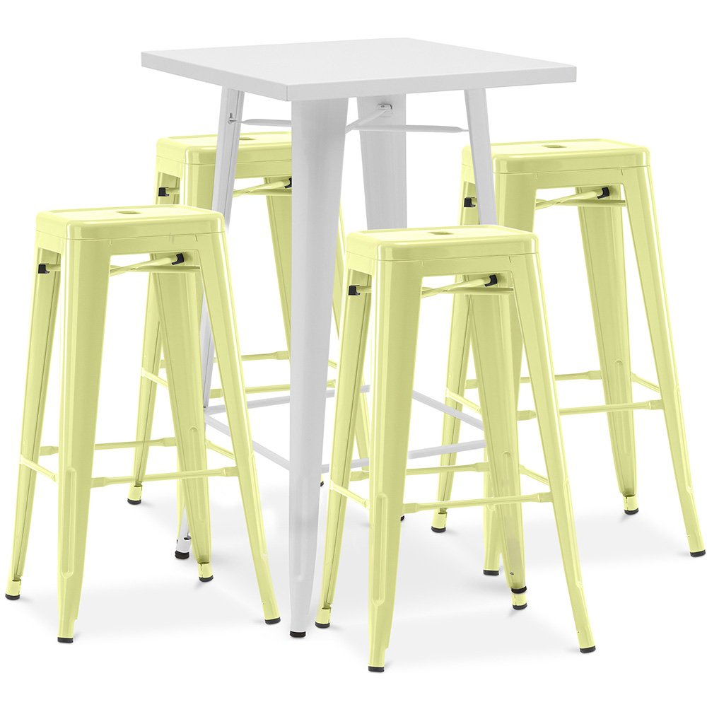  Buy White Bar Table + X4 Bar Stools Set Bistrot Metalix Industrial Design Metal - New Edition Pastel yellow 60443 - in the UK