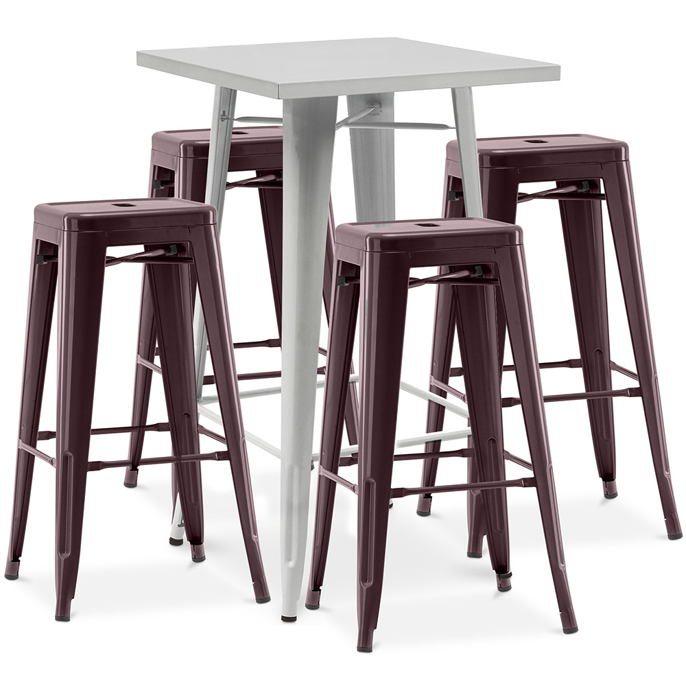  Buy Silver Bar Table + X4 Bar Stools Set Bistrot Metalix Industrial Design Metal - New Edition Bronze 60444 - in the UK