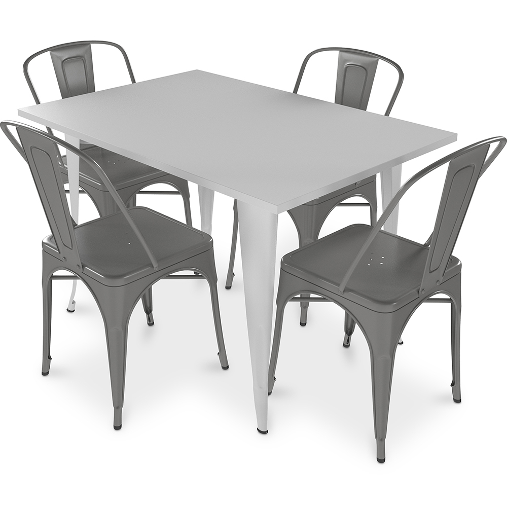  Buy Dining Table + X4 Dining Chairs Set - Bistrot - Industrial design Metal - New Edition Silver 60129 - in the UK