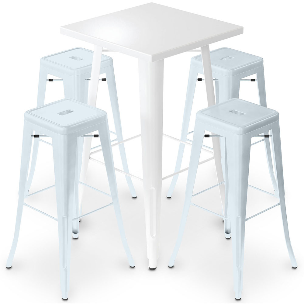  Buy White Bar Table + X4 Bar Stools Set Bistrot Metalix Industrial Design Metal Matt - New Edition Grey blue 60445 - in the UK