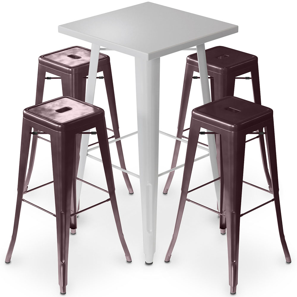  Buy Silver Bar Table + X4 Bar Stools Set Bistrot Metalix Industrial Design Metal Matt - New Edition Bronze 60446 - in the UK