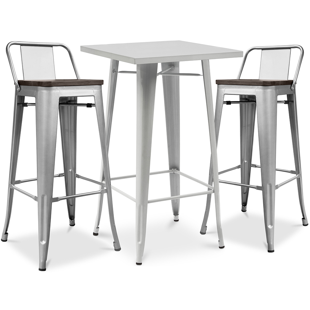  Buy Silver Bar Table + X2 Bar Stools Set Bistrot Metalix Industrial Design Metal and Dark Wood - New Edition Silver 60448 - in the UK
