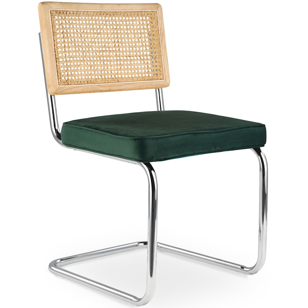  Buy Dining Chair - Upholstered in Velvet - Wood and Rattan -  Wanda Dark green 60454 - in the UK