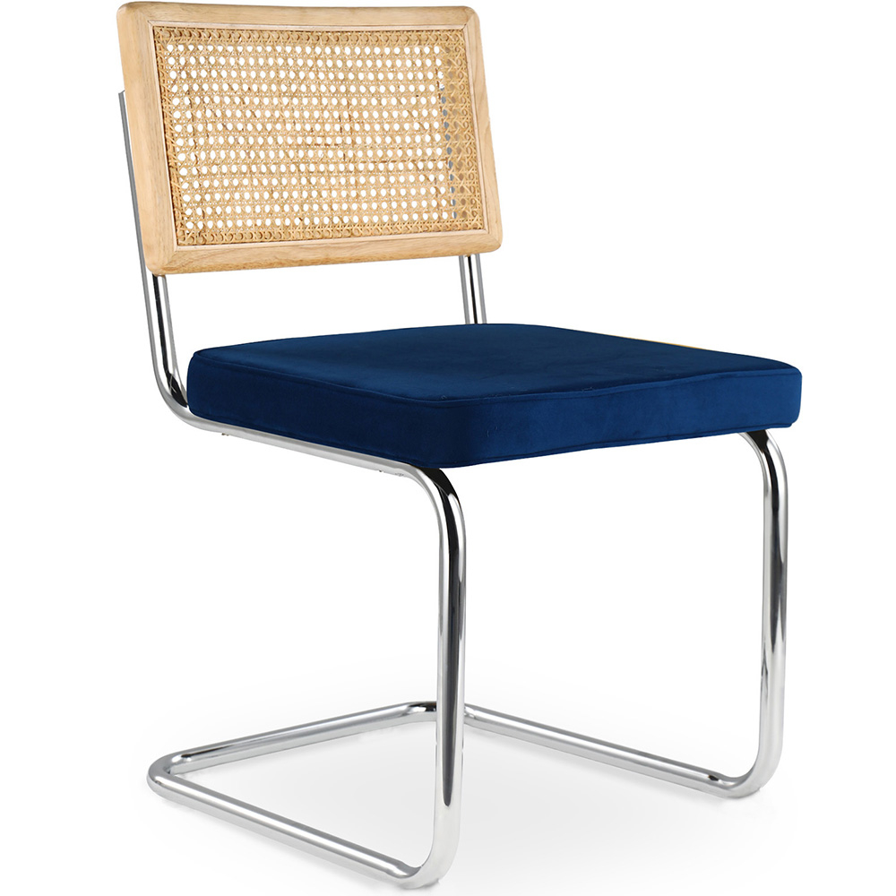  Buy Dining Chair - Upholstered in Velvet - Wood and Rattan -  Wanda Dark blue 60454 - in the UK