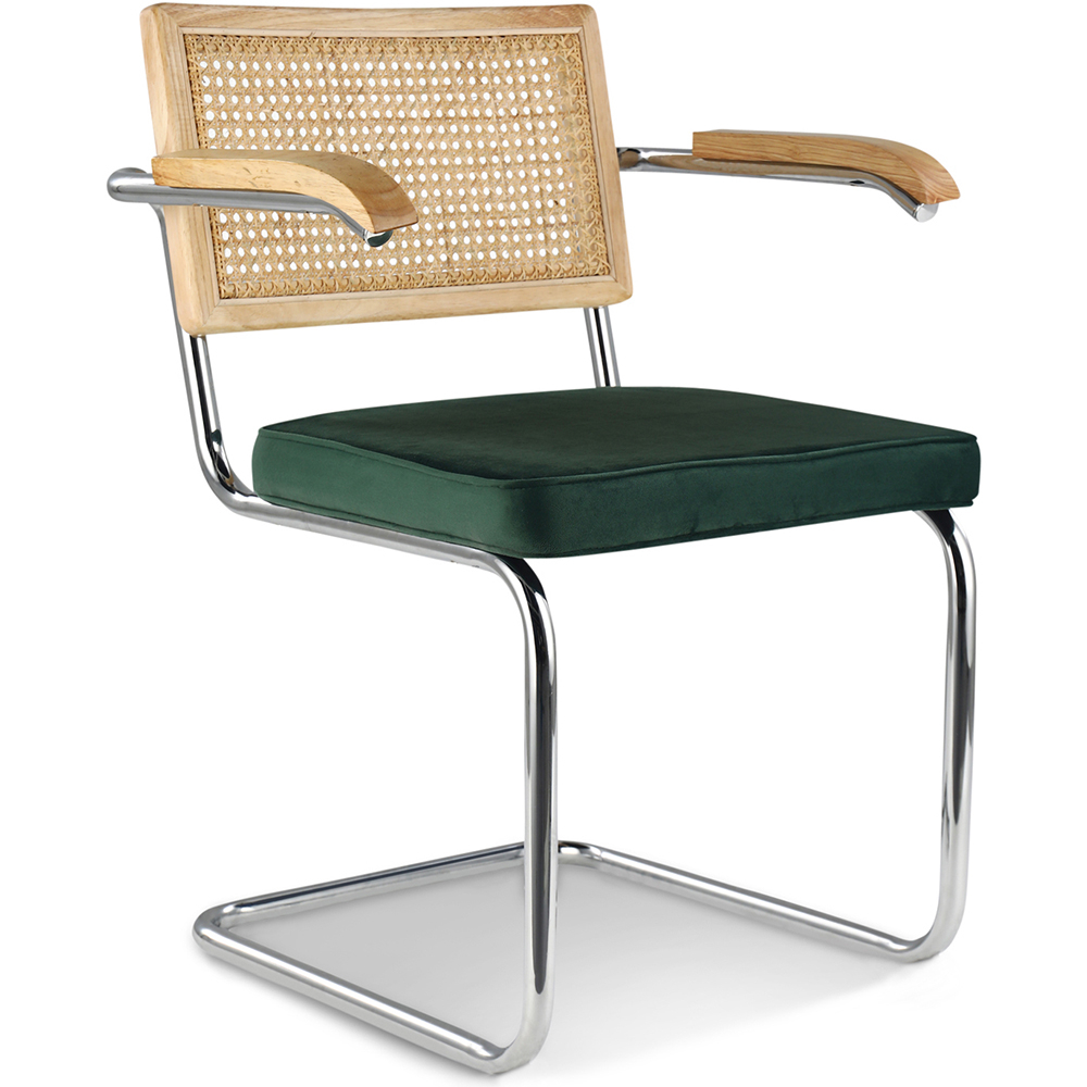  Buy Dining Chair with Armrests - Velvet Upholstery - Wood & Rattan - Wanda Dark green 60457 - in the UK