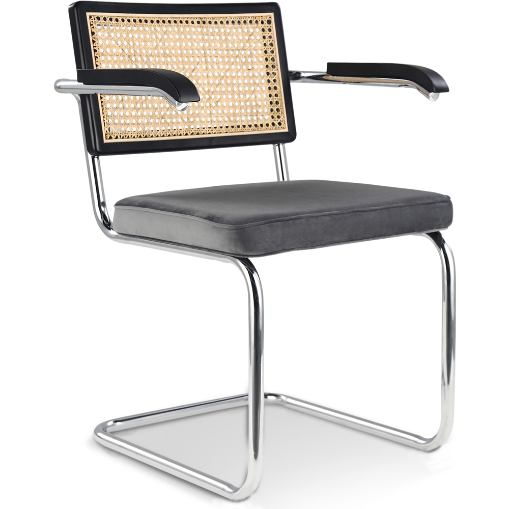  Buy Wooden Dining Chair with Armrests - Velvet Upholstery - Wood & Rattan -  Jenka Dark grey 60458 - in the UK