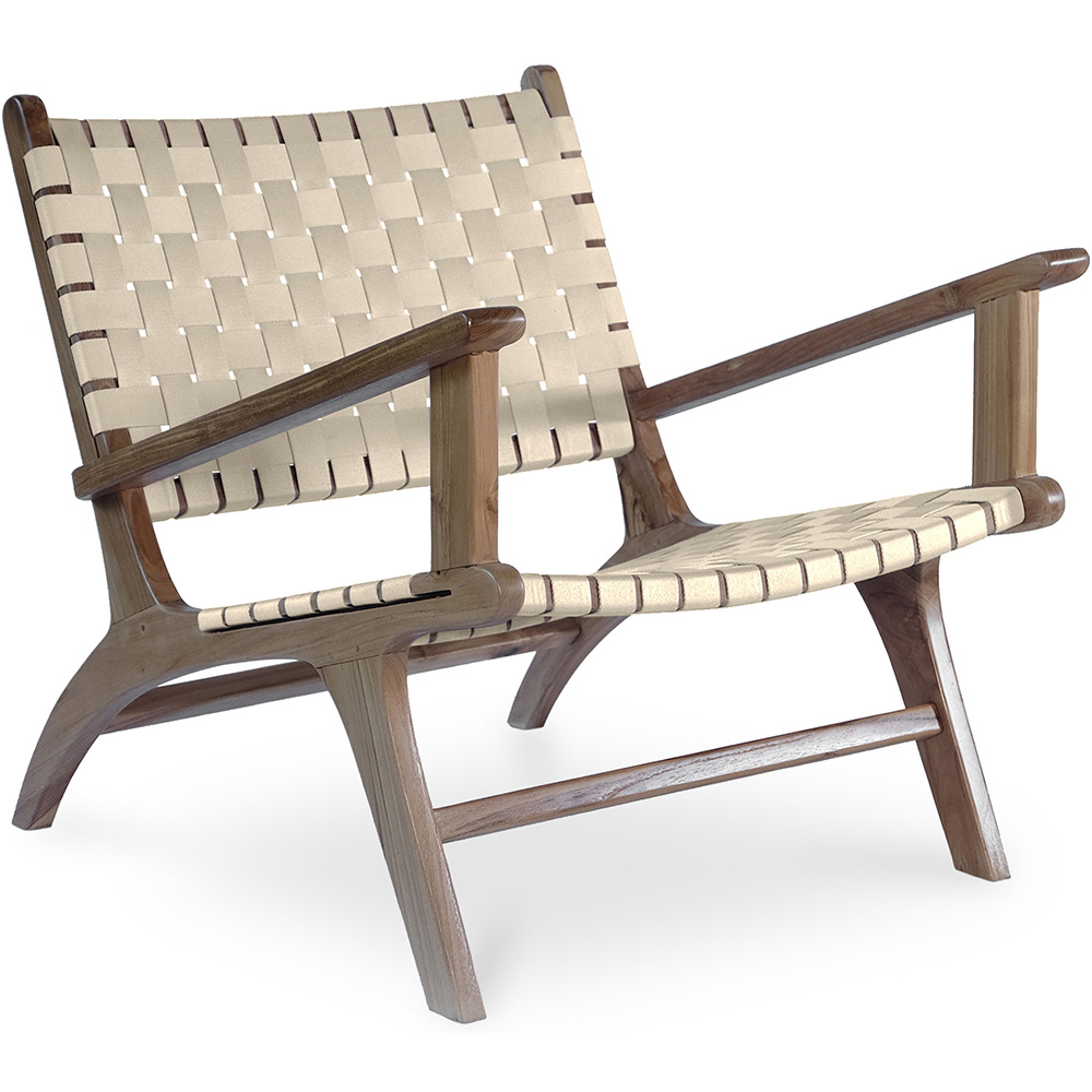  Buy Armchair, Bali Boho Style, Linen and teak wood - Grau Beige 60467 - in the UK