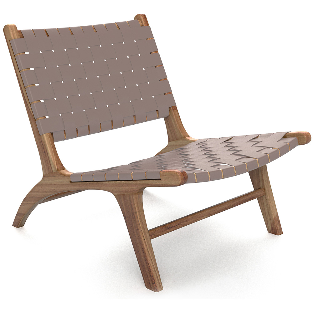  Buy Armchair, Bali Boho Style, Leather and Teak Wood  - Grau Brown 60469 - in the UK