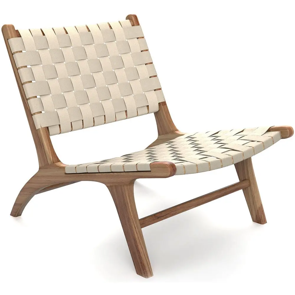  Buy Handcrafted Armchair with Boho Bali Design in Wood and Linen - Grau Beige 60470 - in the UK